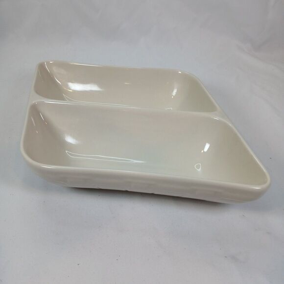 Longaberger Lancaster Pottery Divided Dish White Two Section Serving Tray - Picture 3 of 6